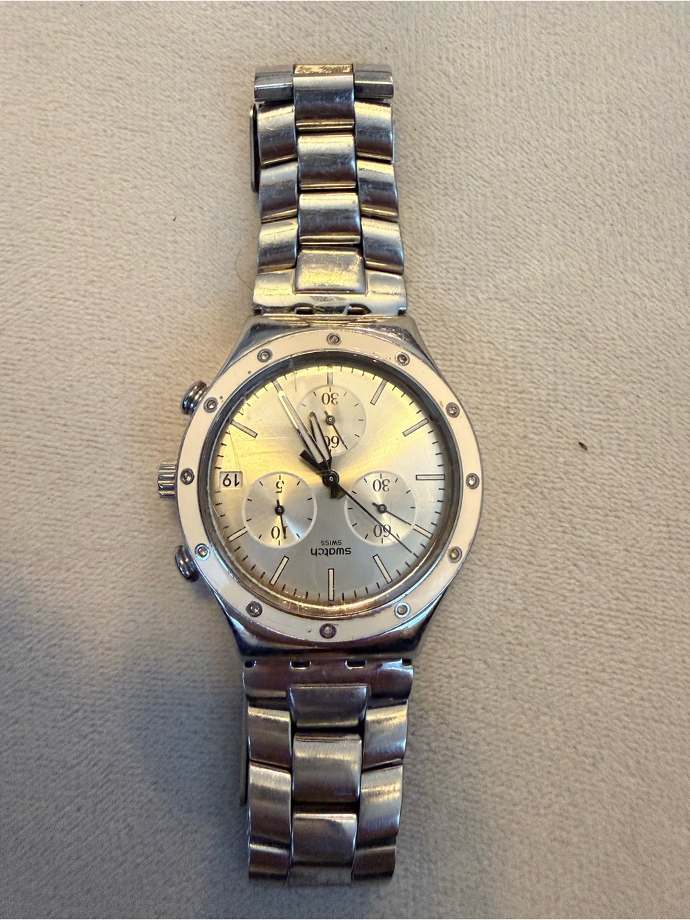 Vintage Swatch Irony Chronograph Stainless Steel Watch – Silver – Working